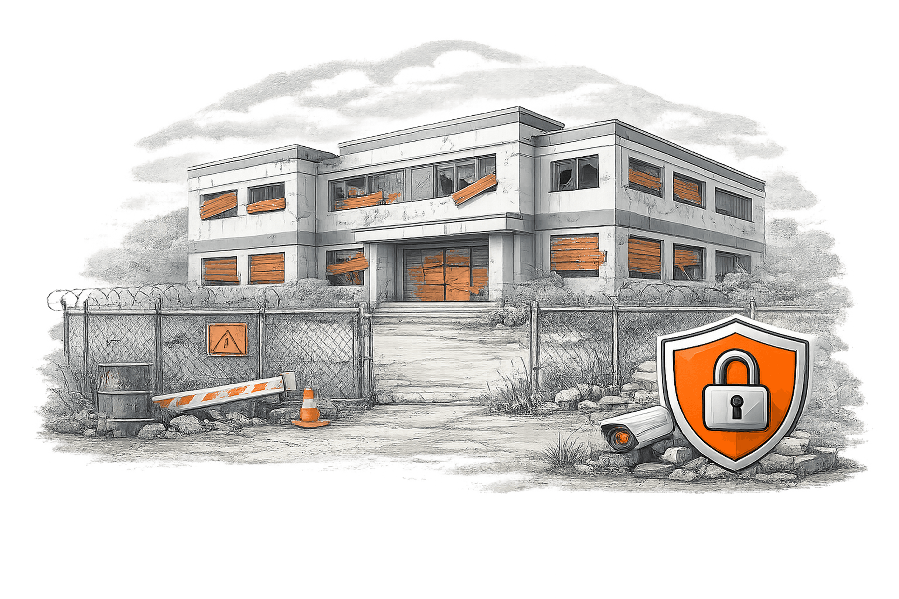 Empty and Abandoned Building Security overview illustration